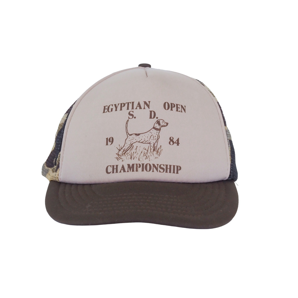 VTG 1984 Egyptian Open Camo Mesh Snapback Trucker Hat Hunting Dog Retro Dad Cap